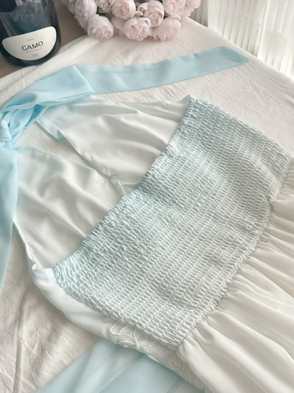 Unique Gradient A Line Halter Chiffon Lace Long Prom Dress,Party Dress,Evening Dress GG3864