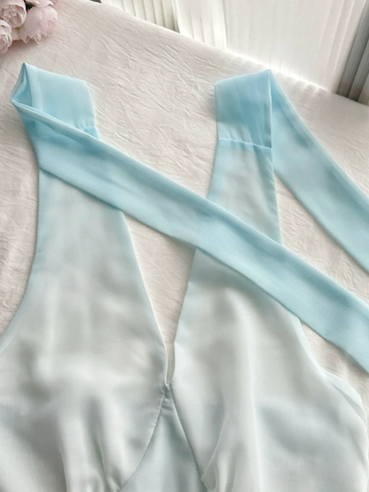 Unique Gradient A Line Halter Chiffon Lace Long Prom Dress,Party Dress,Evening Dress GG3864