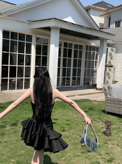 Cute A Line Strapless Black Satin Short Homecoming Dress,Summer 18th Birthday Dress GG3865