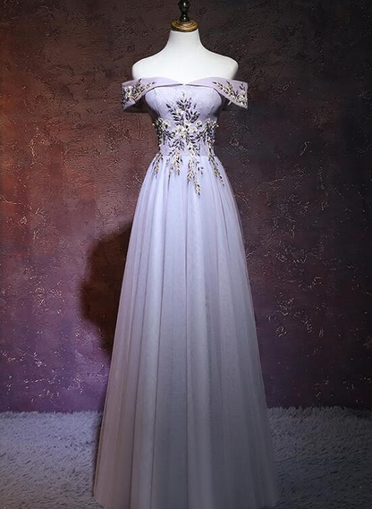 Gorgeous A Line Off The Shoulder Tulle Applique Long Prom Dress,Evening Dress GG386