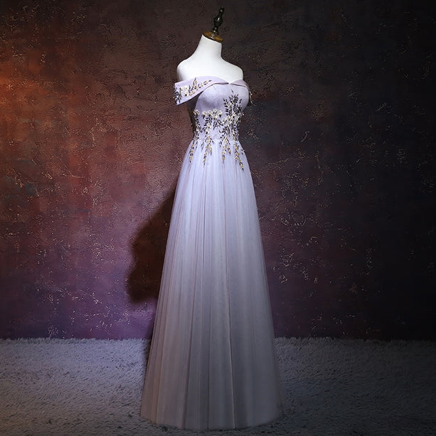 Gorgeous A Line Off The Shoulder Tulle Applique Long Prom Dress,Evening Dress GG386
