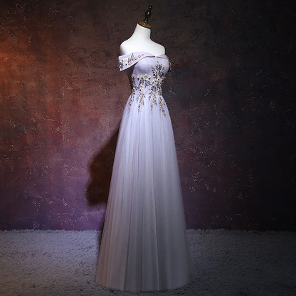 Gorgeous A Line Off The Shoulder Tulle Applique Long Prom Dress,Evening Dress GG386