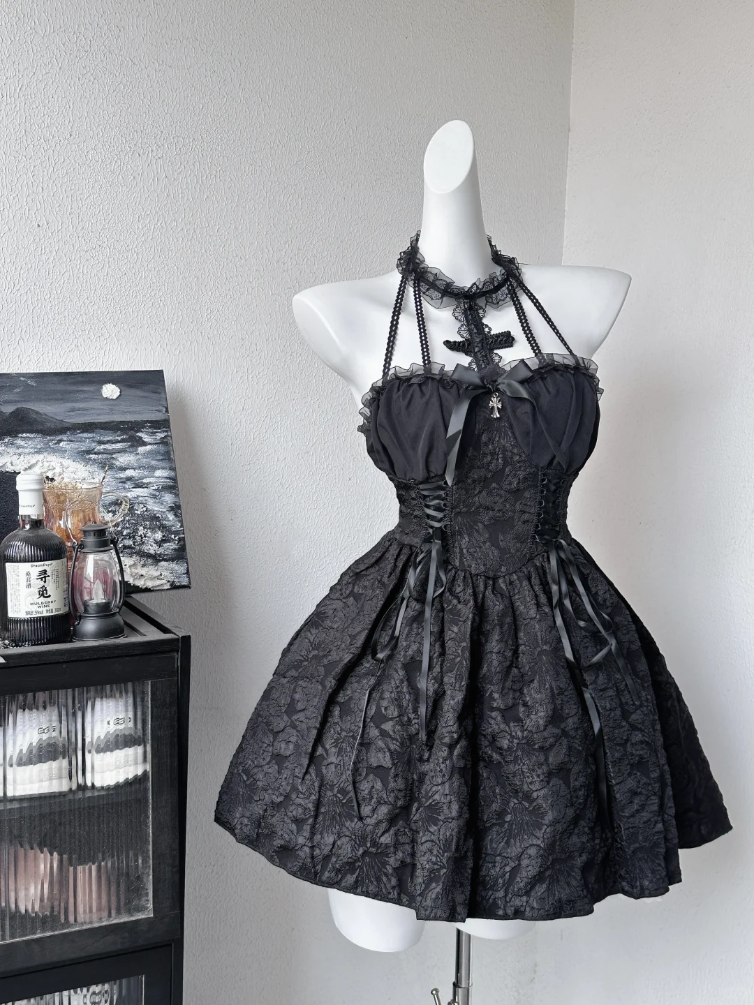 Princess Ball Gown Halter Black Satin Short Homecoming Dress,Summer 18th Birthday Dress GG3871