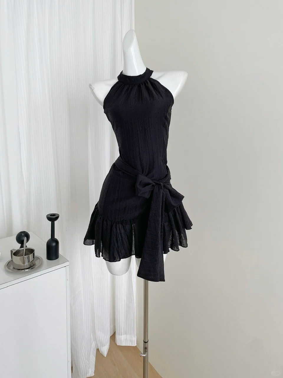 Chic A Line Halter Black Satin Short Homecoming Dress,Summer 18th Birthday Dress GG3872