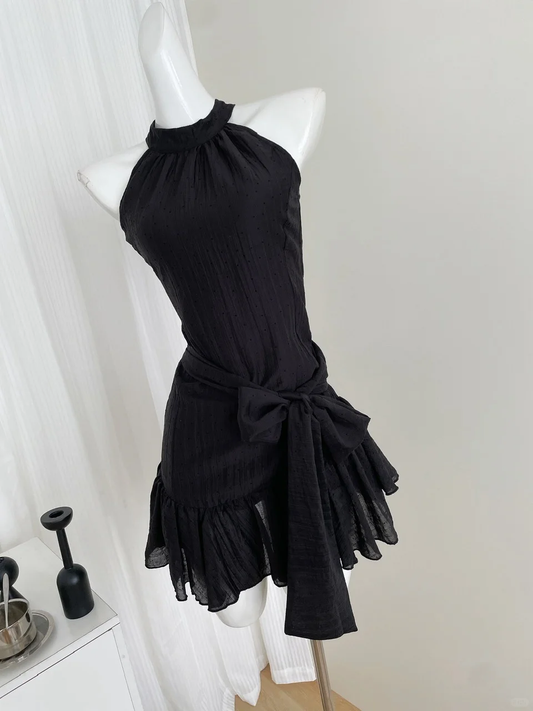 Chic A Line Halter Black Satin Short Homecoming Dress,Summer 18th Birthday Dress GG3872