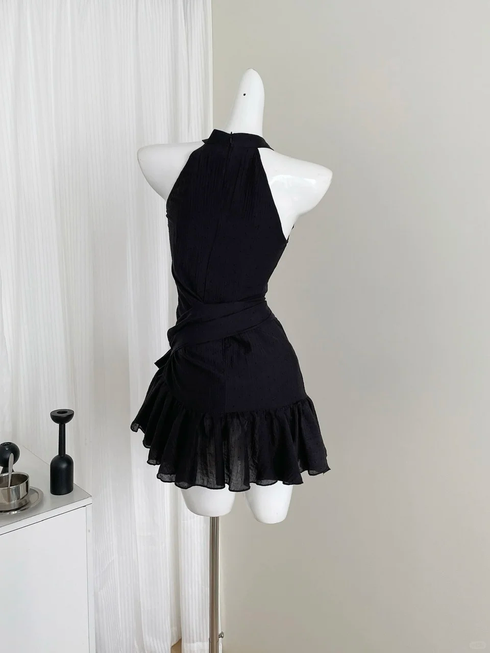 Chic A Line Halter Black Satin Short Homecoming Dress,Summer 18th Birthday Dress GG3872