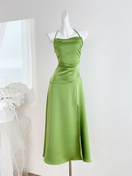 Simple Mermaid Halter Satin Slit Long Prom Dress,Party Dress,Evening Dress GG3873