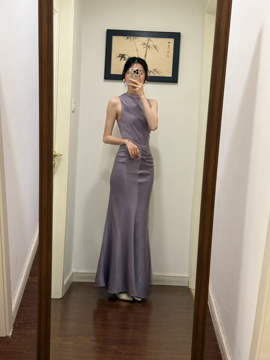 Elegant Mermaid Halter Dusty Purple Satin Long Prom Dress,Party Dress,Evening Dress GG3875
