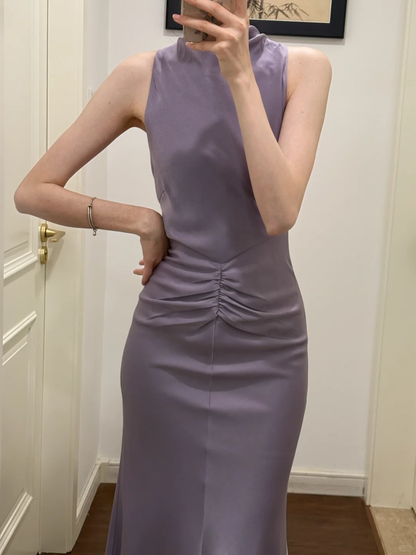 Elegant Mermaid Halter Dusty Purple Satin Long Prom Dress,Party Dress,Evening Dress GG3875