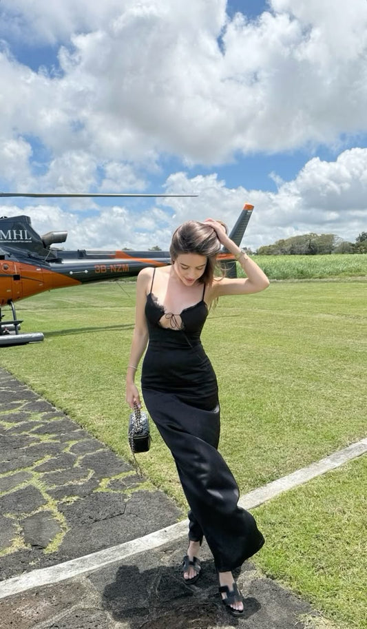 Impress Mermaid Spaghetti Straps Black Satin Long Prom Dress,Party Dress,Evening Dress GG3881