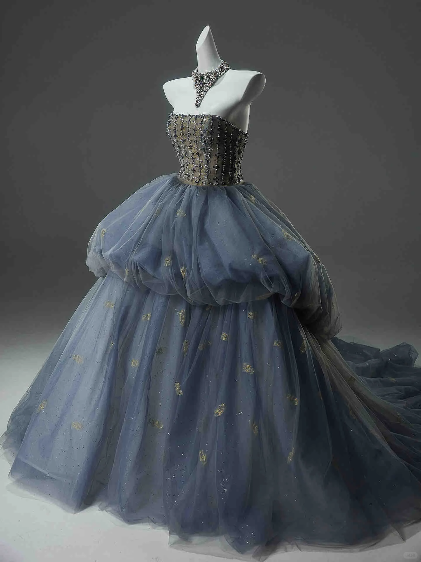 Impress Ball Gown Strapless Satin Tulle Sequin Beads Long Prom Dress,Party Dress,Evening Dress GG3885