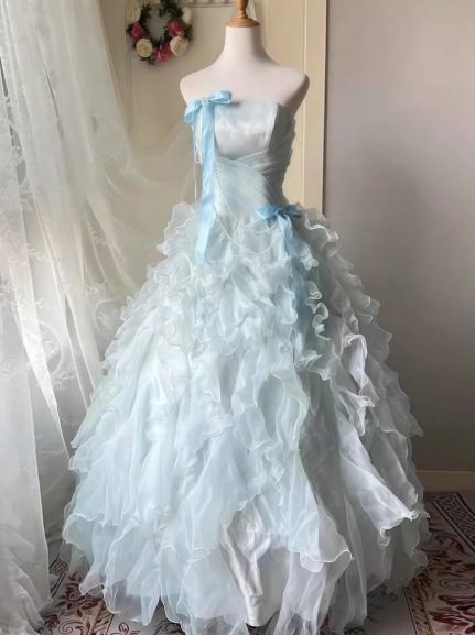 Sweet Ball Gown Strapless Satin Long Prom Dress,Party Dress,Evening Dress GG3886