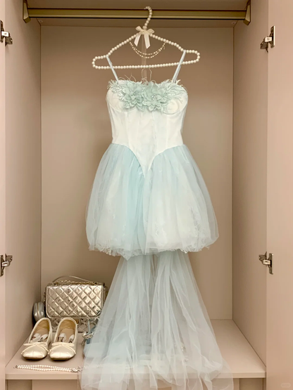 Sweet A Line Spaghetti Straps Tulle Applique Short Homecoming Dress,Summer 18th Birthday Dress GG3894