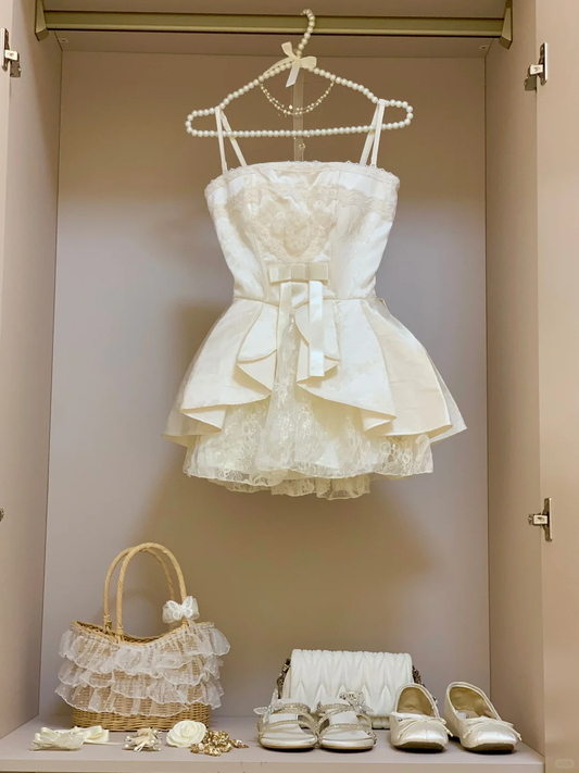 Cute A Line Spaghetti Straps Satin Lace Short Homecoming Dress,Summer 15th Birthday Dress GG3897