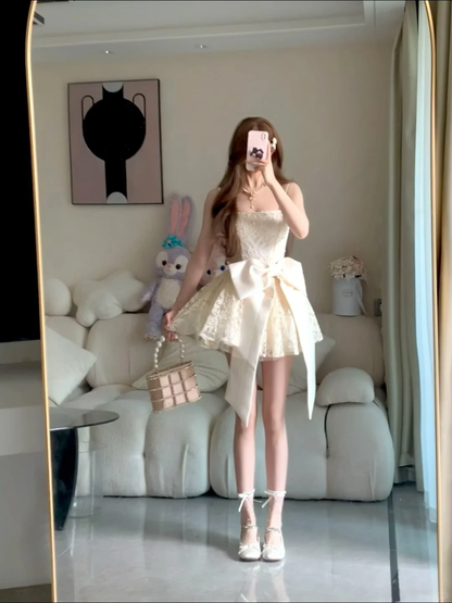 Sweet A Line Spaghetti Straps Lace Beads With Bow Short Homecoming Dress,Summer 18th Birthday Dress GG3902