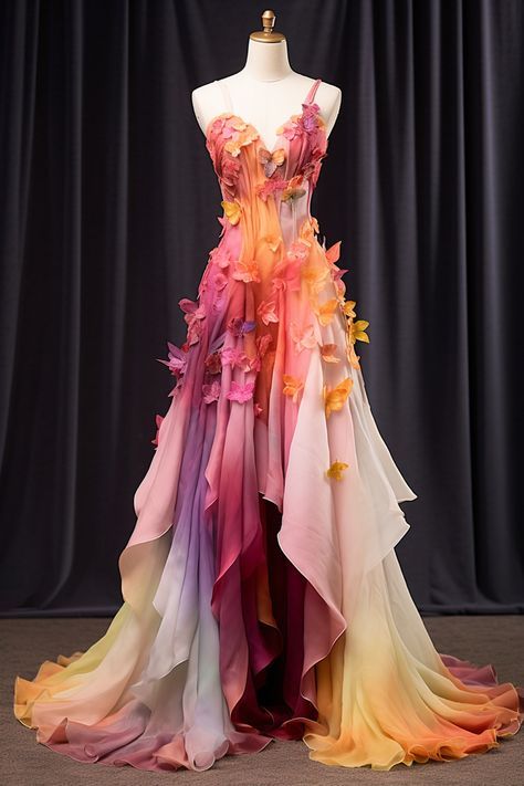 Chic A Line Sweetheart Colorful 3D Butterfly Chiffon Long Prom Dress,Evening Dress GG391