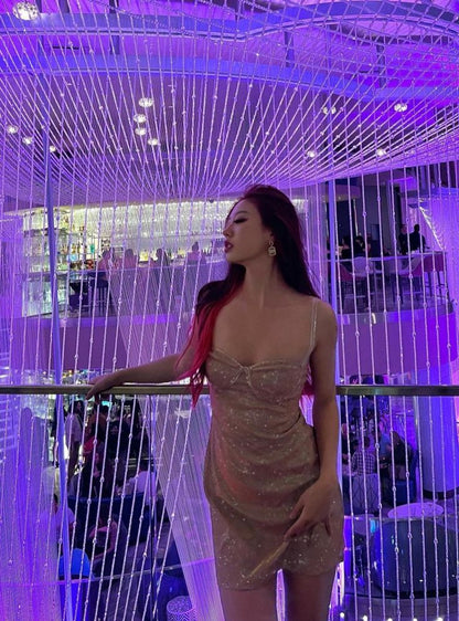 Glitter A Line Spaghetti Straps Satin Sequin Short Homecoming Dress,Summer 19th Birthday Dress GG3920