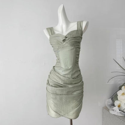 Chic Mermaid Sweetheart Satin Pleated Short Homecoming Dress,Summer 18th Birthday Dress GG3935