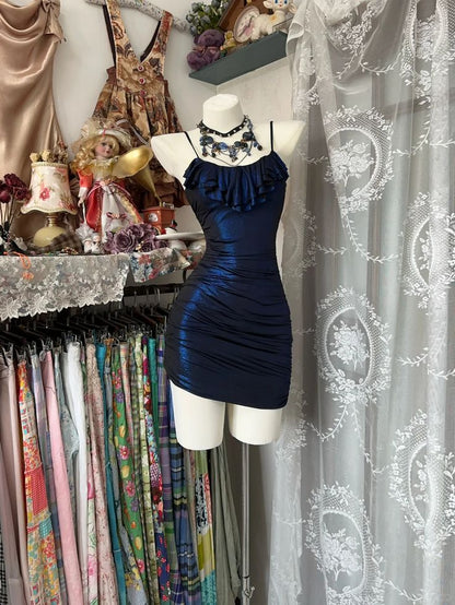 Sexy Mermaid Spaghetti Straps Satin Short Homecoming Dress,Summer 22th Birthday Dress GG3936