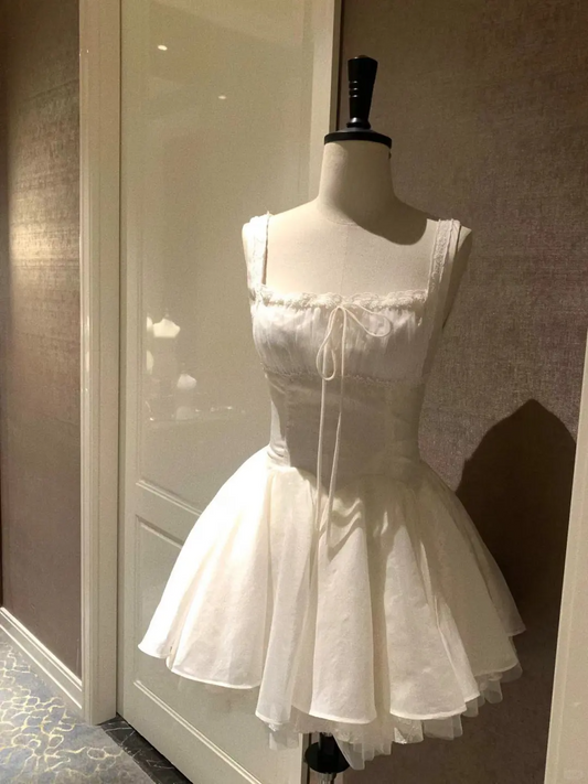 Cute A Line Square Satin Tulle Short Homecoming Dress,Summer 16th Birthday Dress GG3937