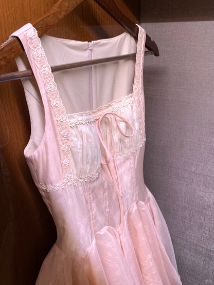 Sweet Pink A Line Square Satin Short Homecoming Dress,Summer 16th Birthday Dress GG3938