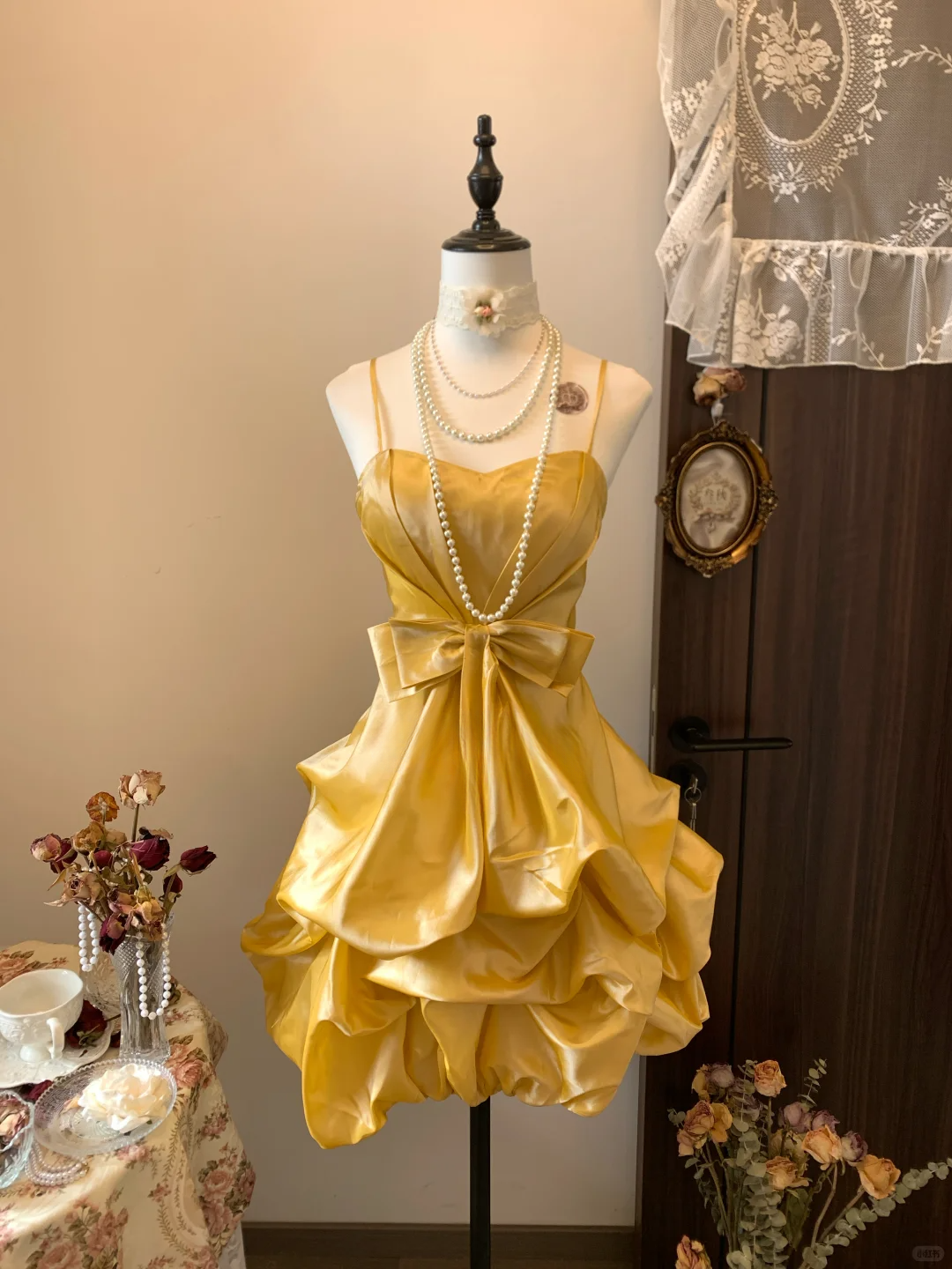 Yellow A Line Spaghetti Straps Satin With Bow Short Homecoming Dress,Summer 18th Birthday Dress GG3940