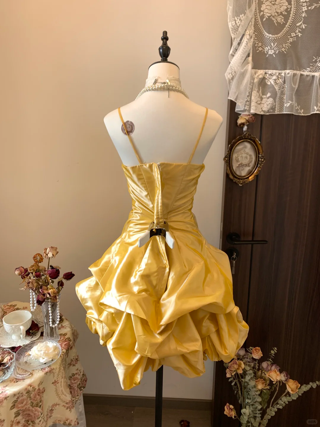 Yellow A Line Spaghetti Straps Satin With Bow Short Homecoming Dress,Summer 18th Birthday Dress GG3940