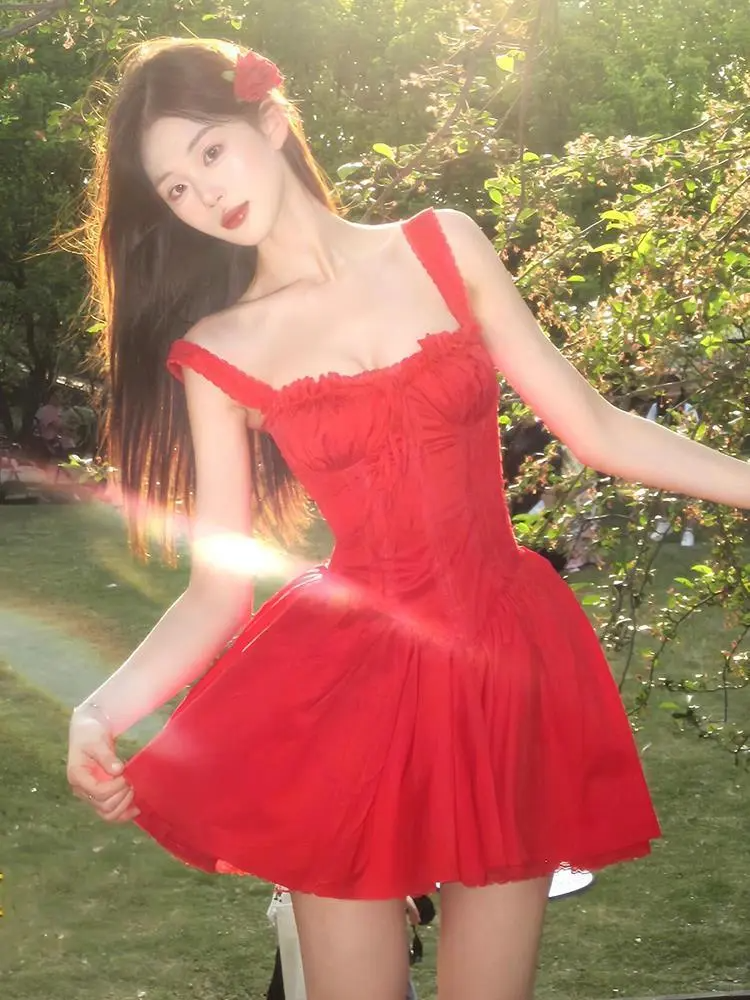 Red Cute A Line Spaghetti Straps Satin Short Homecoming Dress,Summer 16th Birthday Dress GG3945