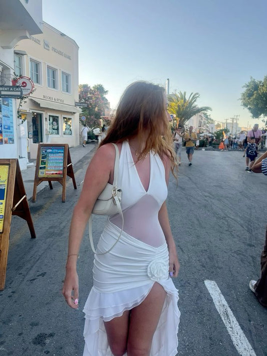 Sexy Mermaid Halter Satin Chiffon With Flower Short Homecoming Dress,Summer 18th Birthday Dress GG3954