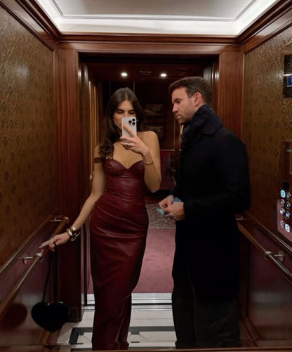 Sexy Mermaid Strapless Burgundy Satin Long Prom Dress,Party Dress,Evening Dress GG3962