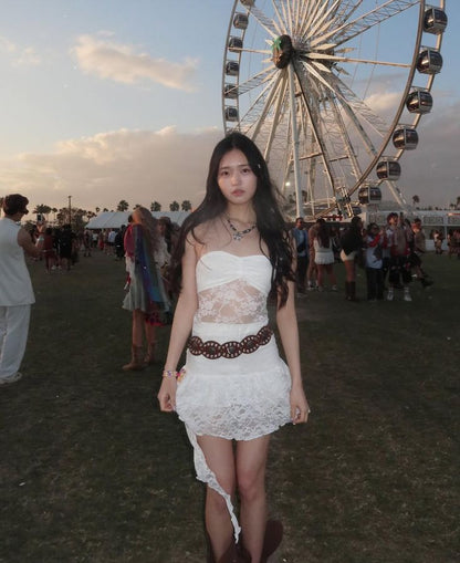 Pretty A Line Strapless White Lace Short Homecoming Dress,Summer 20th Birthday Dress GG3966