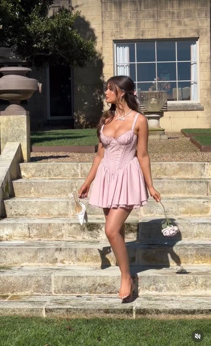 Cute 20th Pink A Line Spaghetti Straps Satin Short Homecoming Dress,Summer Birthday Dress GG3969