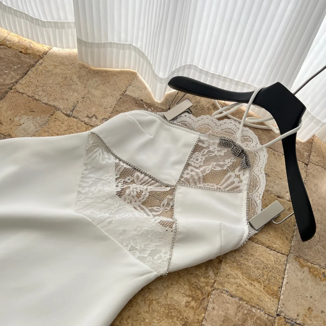 Sheath Mermaid Halter White Satin Lace Short Homecoming Dress,Summer 19th Birthday Dress GG3973