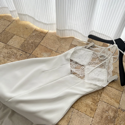 Sheath Mermaid Halter White Satin Lace Short Homecoming Dress,Summer 19th Birthday Dress GG3973