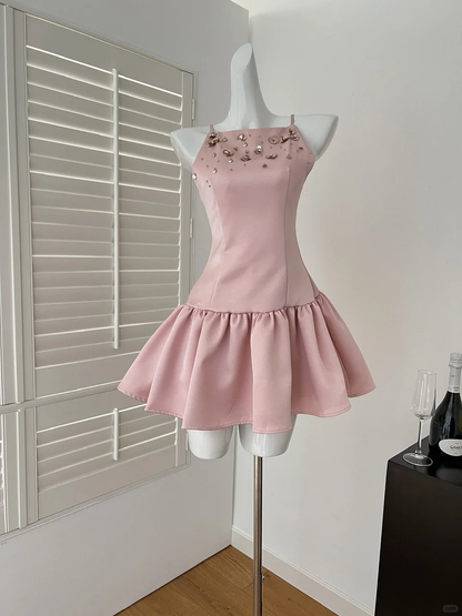 Cute A Line Spaghetti Straps Satin Sequin Short Homecoming Dress,Summer 16th Birthday Dress GG3976