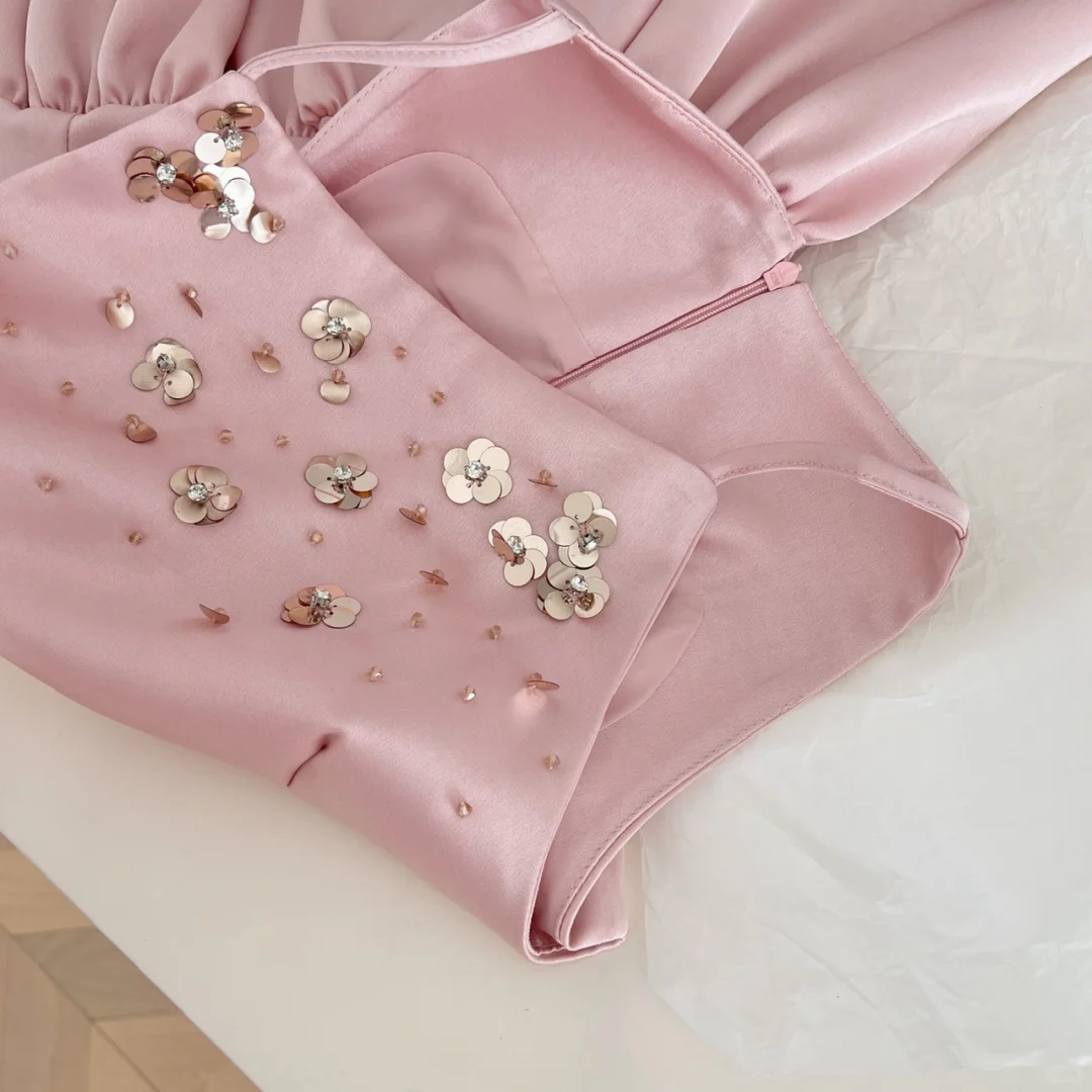 Cute A Line Spaghetti Straps Satin Sequin Short Homecoming Dress,Summer 16th Birthday Dress GG3976