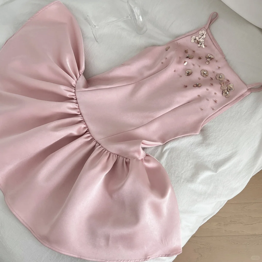 Cute A Line Spaghetti Straps Satin Sequin Short Homecoming Dress,Summer 16th Birthday Dress GG3976