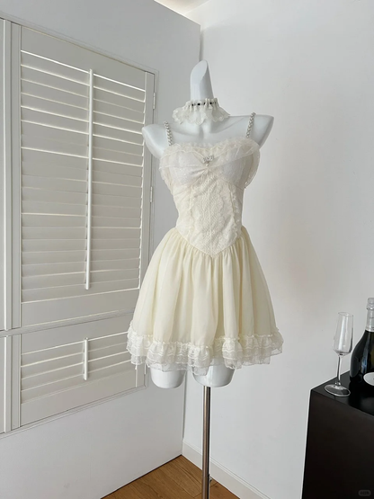 Ivory A Line Spaghetti Straps Chiffon Short Homecoming Dress,Summer 16th Birthday Dress GG3977