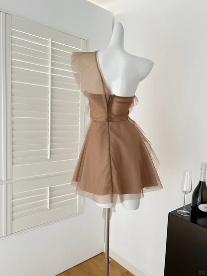 Classy A Line One Shoulder Tulle Short Homecoming Dress,Summer 18th Birthday Dress GG3980