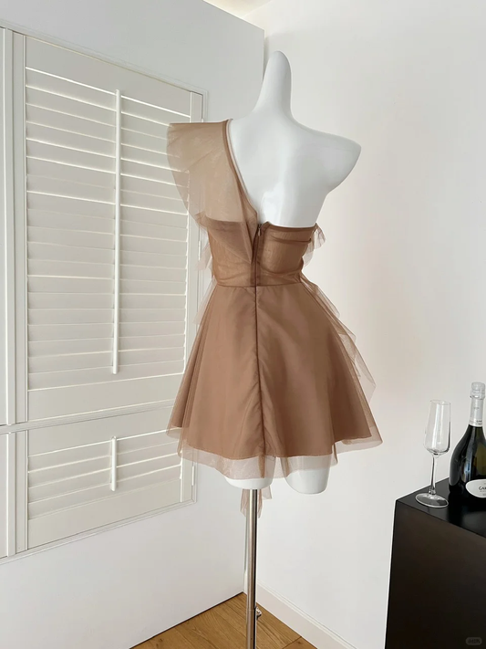 Classy A Line One Shoulder Tulle Short Homecoming Dress,Summer 18th Birthday Dress GG3980