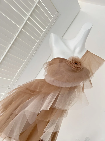 Classy A Line One Shoulder Tulle Short Homecoming Dress,Summer 18th Birthday Dress GG3980