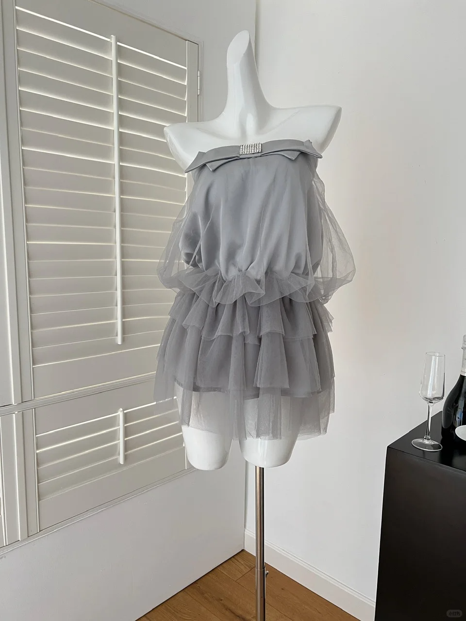 Chic A Line Strapless Gray Satin Tulle Short Homecoming Dress,Summer 18th Birthday Dress GG3981
