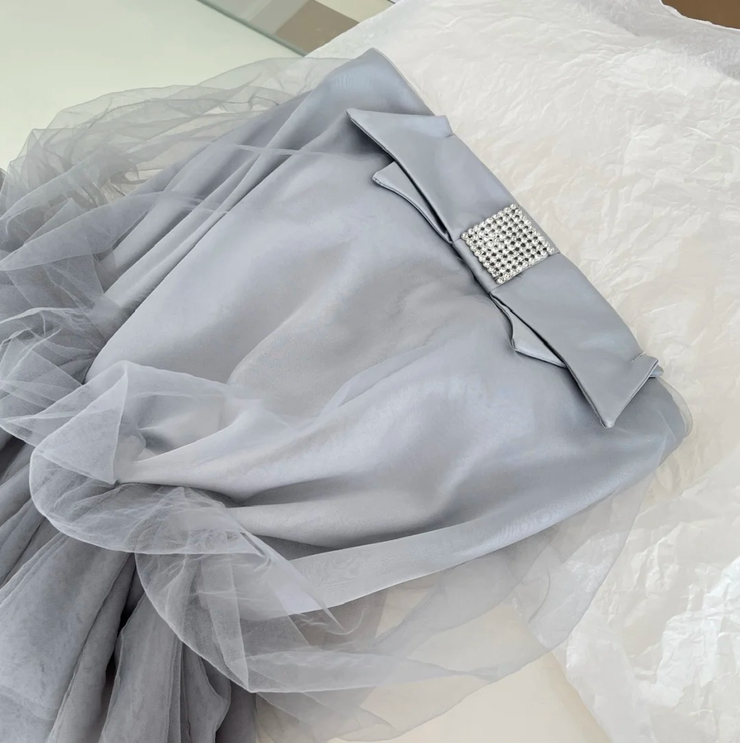 Chic A Line Strapless Gray Satin Tulle Short Homecoming Dress,Summer 18th Birthday Dress GG3981