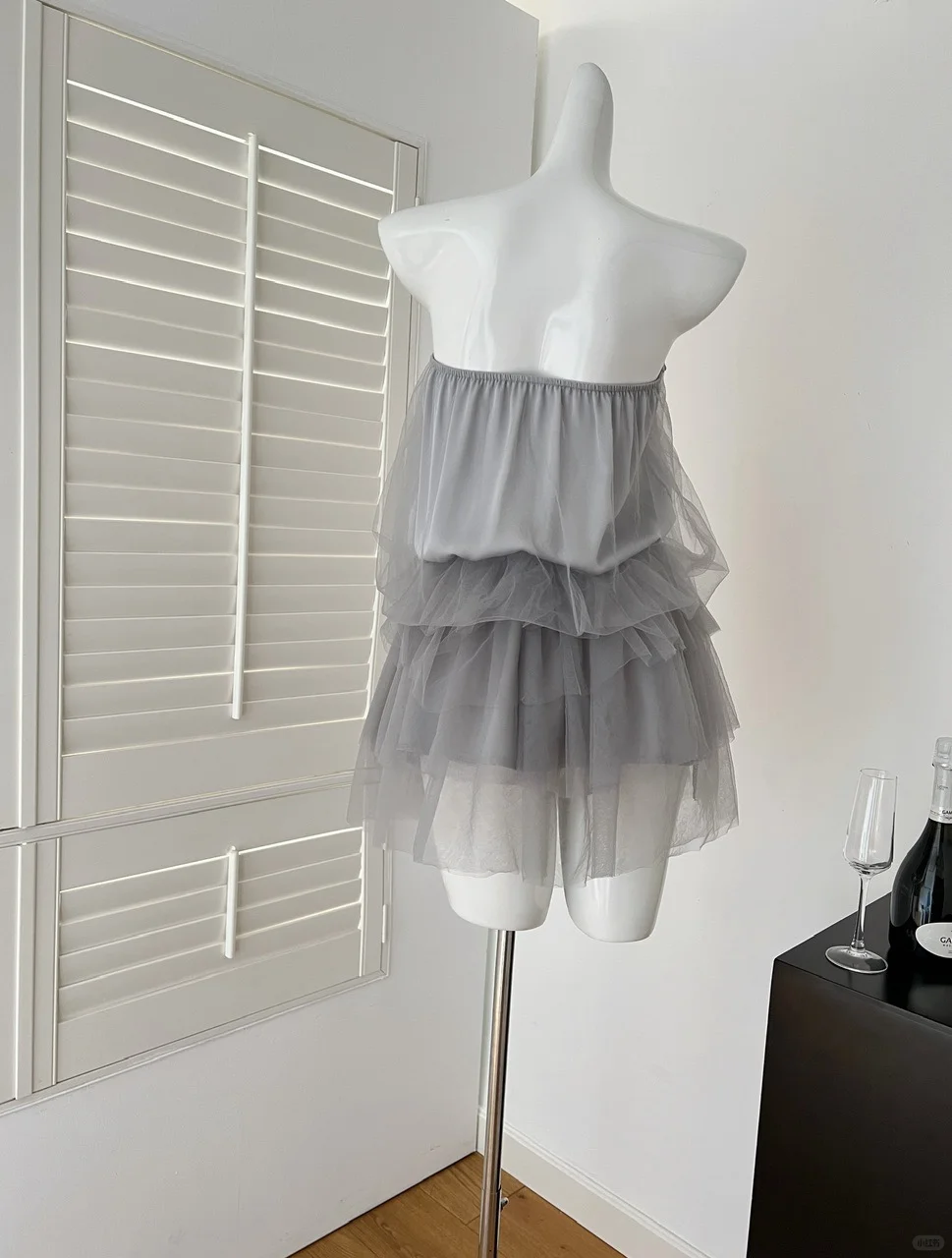 Chic A Line Strapless Gray Satin Tulle Short Homecoming Dress,Summer 18th Birthday Dress GG3981