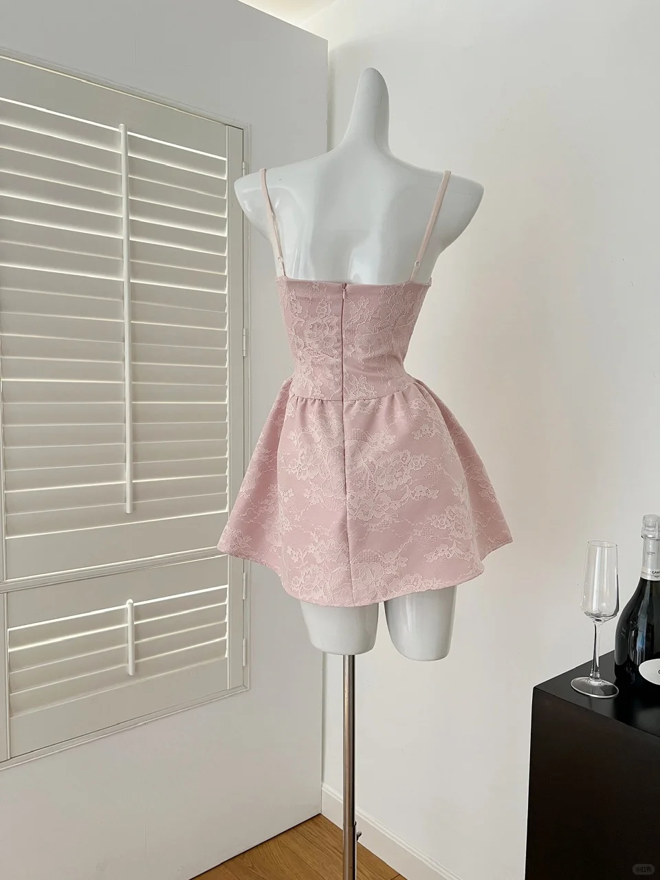 Pretty A Line Spaghetti Straps Pink Satin Lace Short Homecoming Dress,Summer 18th Birthday Dress GG3982