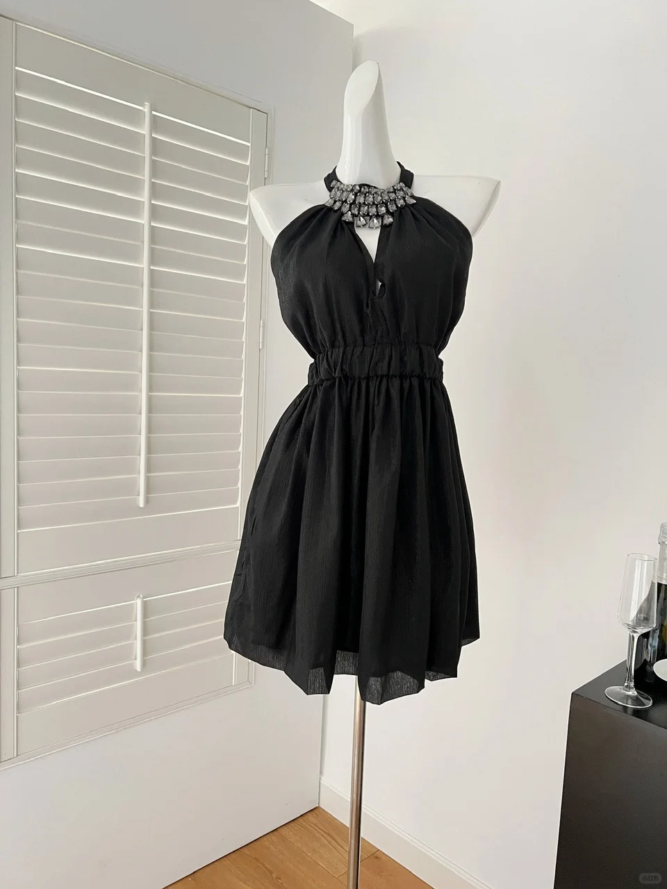 Elegant A Line Halter Black Satin Beads Short Homecoming Dress,Summer 17th Birthday Dress GG3984