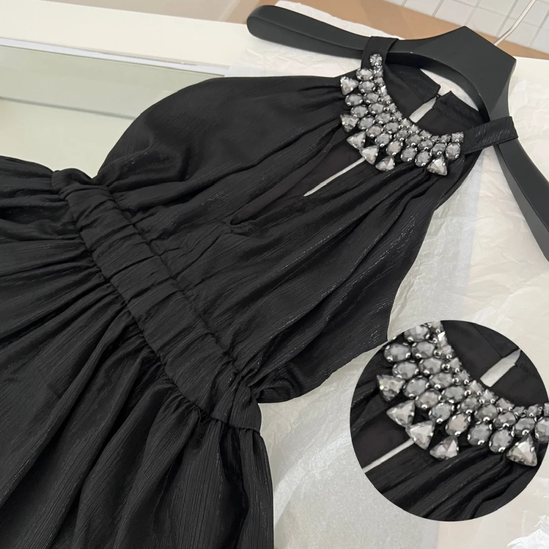 Elegant A Line Halter Black Satin Beads Short Homecoming Dress,Summer 17th Birthday Dress GG3984