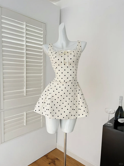 Elegant A Line Square Satin Lace Polka Dots Short Homecoming Dress,Summer 17th Birthday Dress GG3986