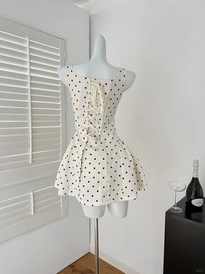 Elegant A Line Square Satin Lace Polka Dots Short Homecoming Dress,Summer 17th Birthday Dress GG3986