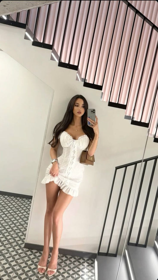 Sexy Mermaid Sweetheart White Satin Short Homecoming Dress,Summer 20th Birthday Dress GG3988